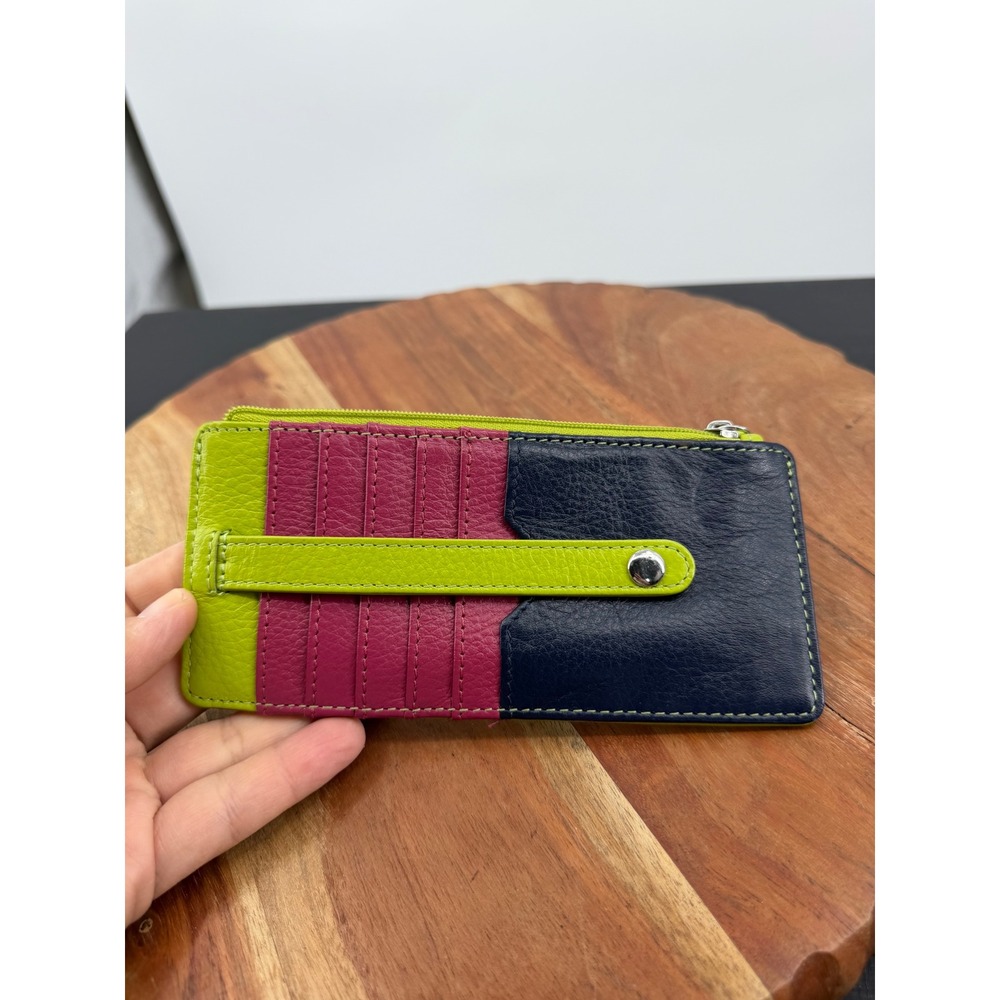 Unbranded Colorblock Leather Card Case Wallet Women OS Multi Green Pink Navy